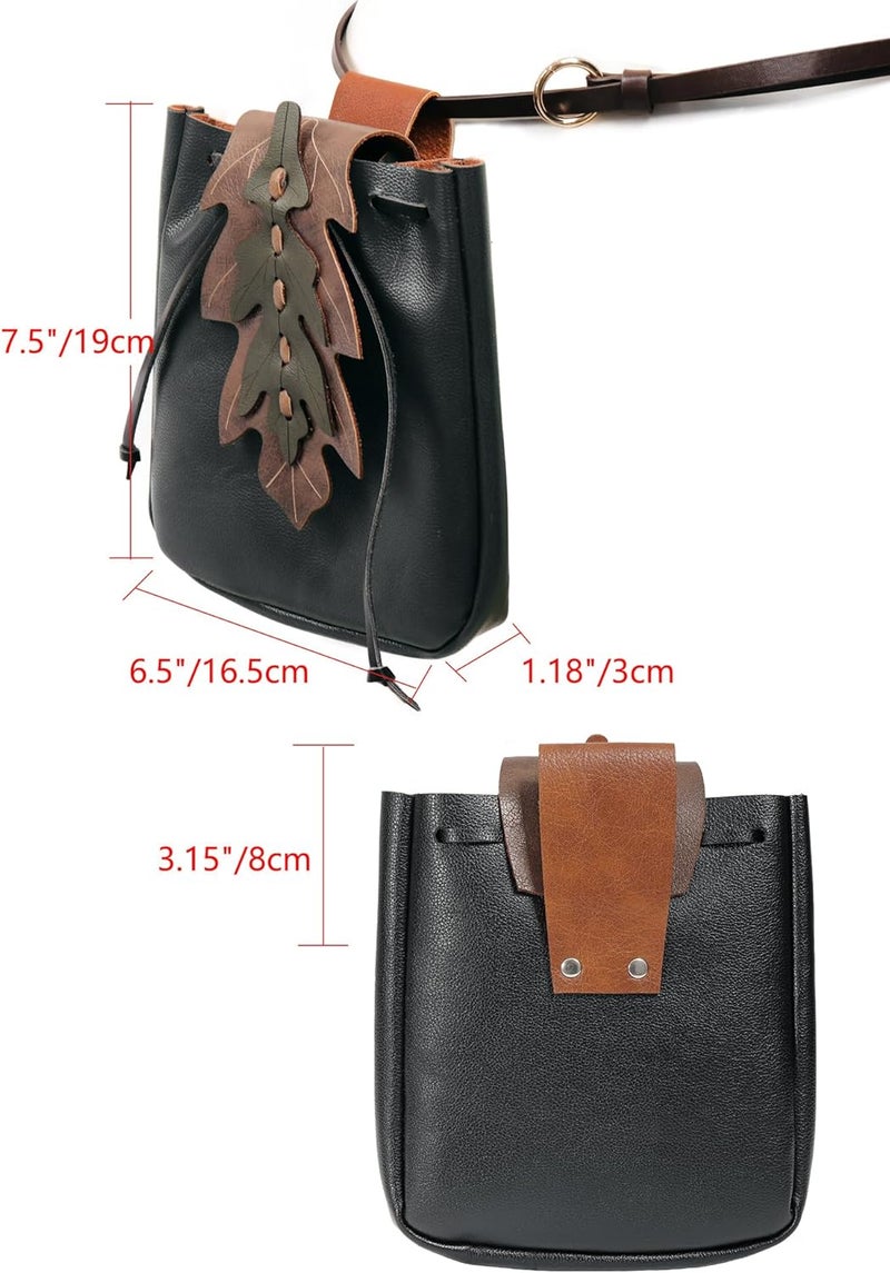 Procos Renaissance Belt Pouch Coins Purse Drawstring PU Leather Leaf Medieval Waist Bag for LARP Ren Faire - Image 2